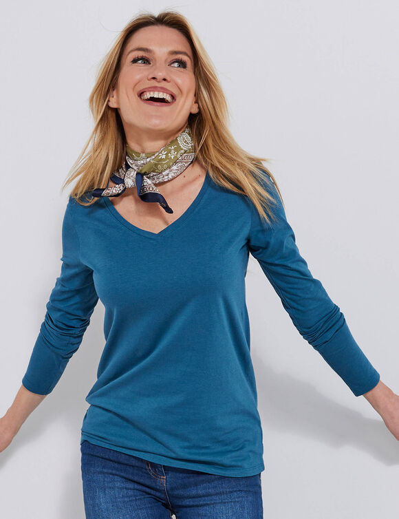 T-shirt col V manches longues (bleu prusse) T-shirt col V manches longues (bleu prusse)